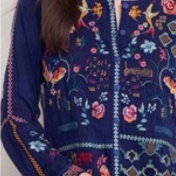 New Johnny Was Navy Floral Embroidered Button Front Blouse size XL - Picture 12 of 12